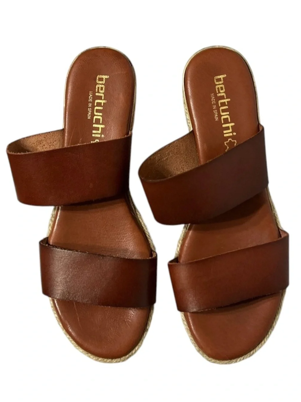 Bertuchi Double Band Strap Slide Sandals Women’s Sz 9 Brown Leather Espadrille
